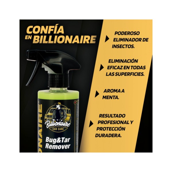 Billionaire Bug&Tar Remover Limpia Insectos Elimina Rastros de Insectos en Faros Parabrisas y Parachoques Aroma a Menta 500ml
