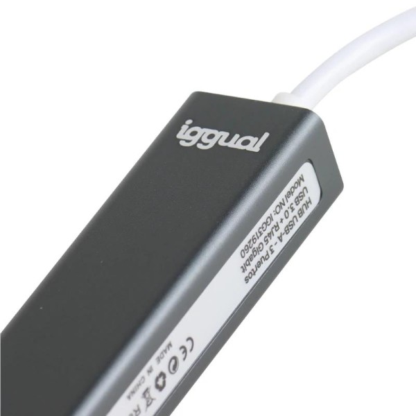 Iggual hub usb-a 3 puertos usb 3.0 + rj45 gigabit