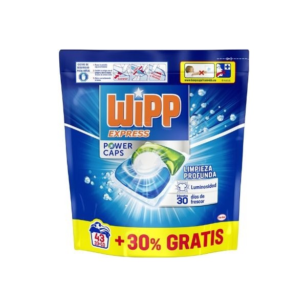 Wipp express detergente limpieza profunda power caps 33 + 10 GRATIS